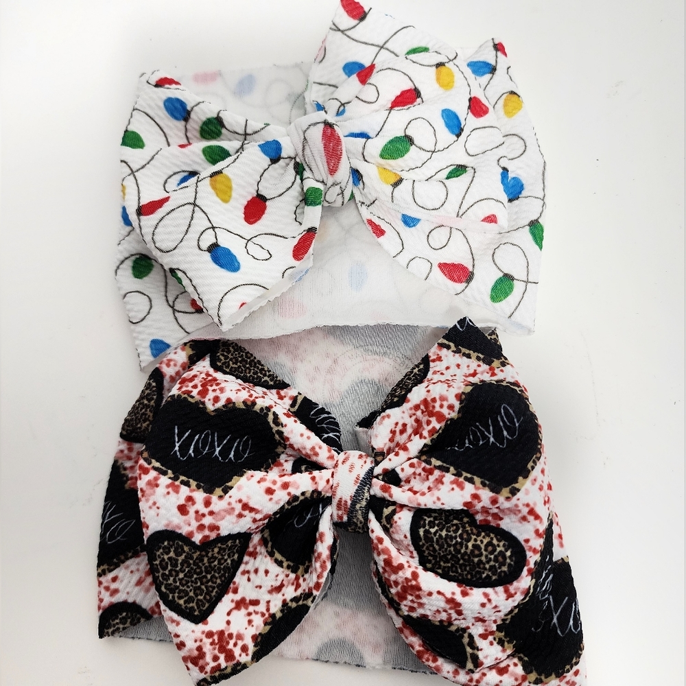 Valentine Heart  Holiday Bows Infant Girl Stretchy Headwrap Headb…